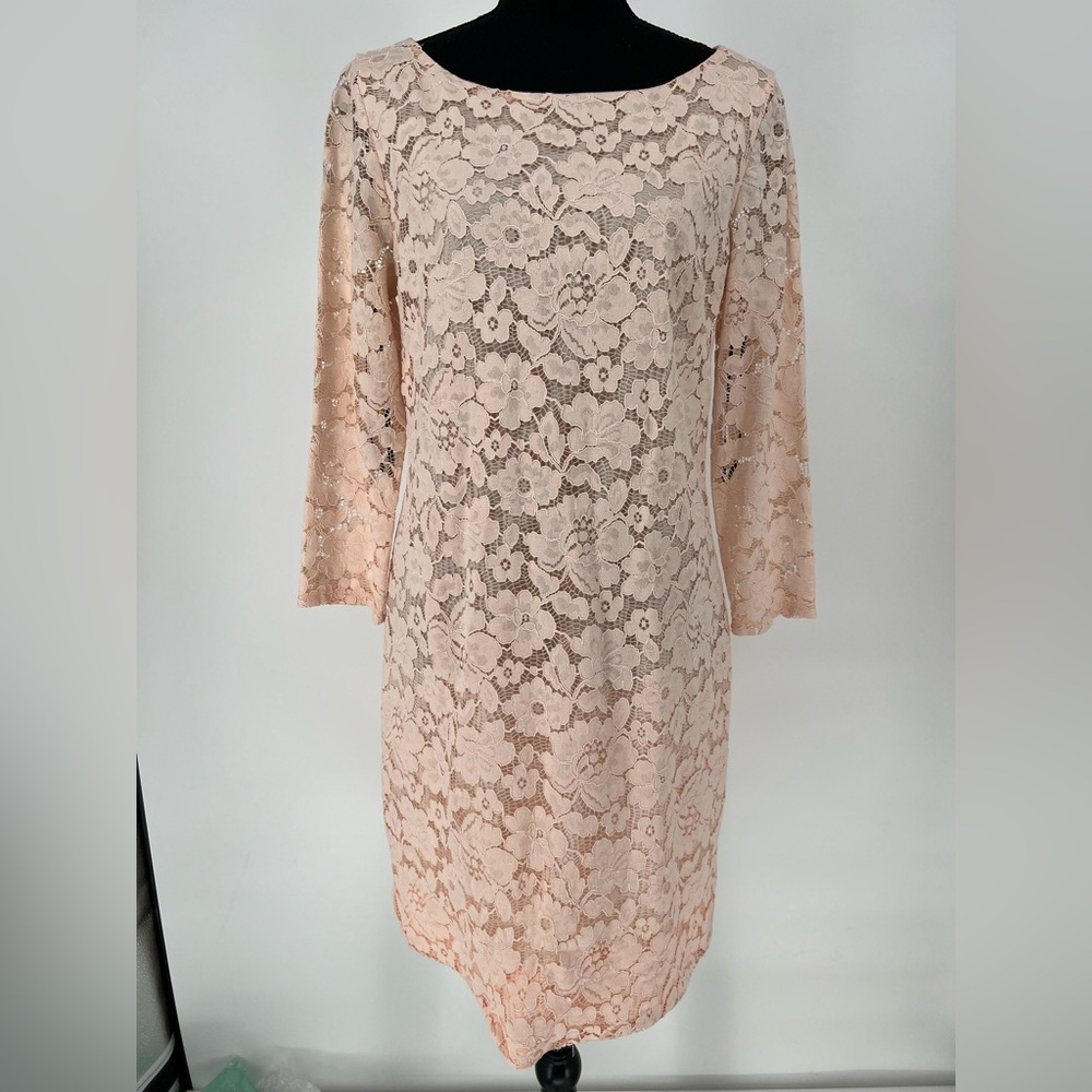 VNCE CAMUTO NWOT PINK LACE SHIFT DRESS BACK ZIP FULLY‎ LINED BODICE SHEAR SLEEVE